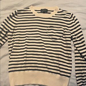 A.P.C. Black and White Crewneck Striped Sweater